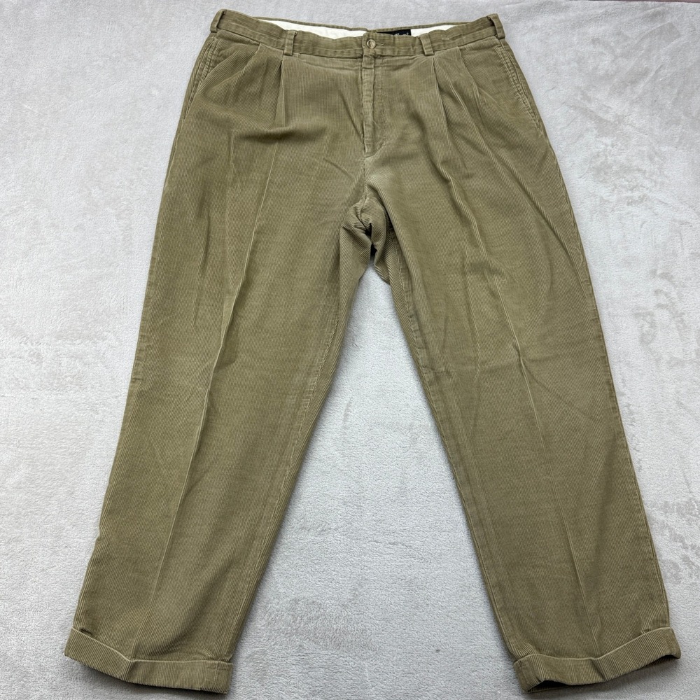 Vintage Eddie Bauer Corduroy Pants Mens 38x30 Tan Khaki Pleated Cuffed Y2K